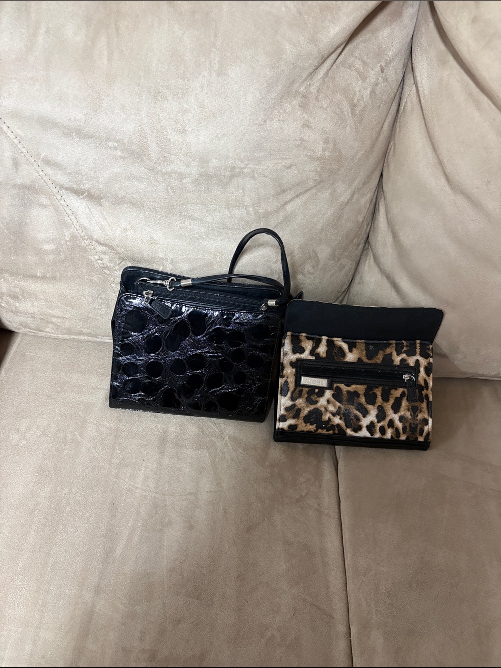 Miche Black Croc-Embossed Mini Bag with Leopard Print Pouch